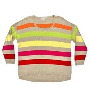 Liz‎ Claiborne Sweater Womens Size X-Large Brown Rainbow Stripe 100% Cotton